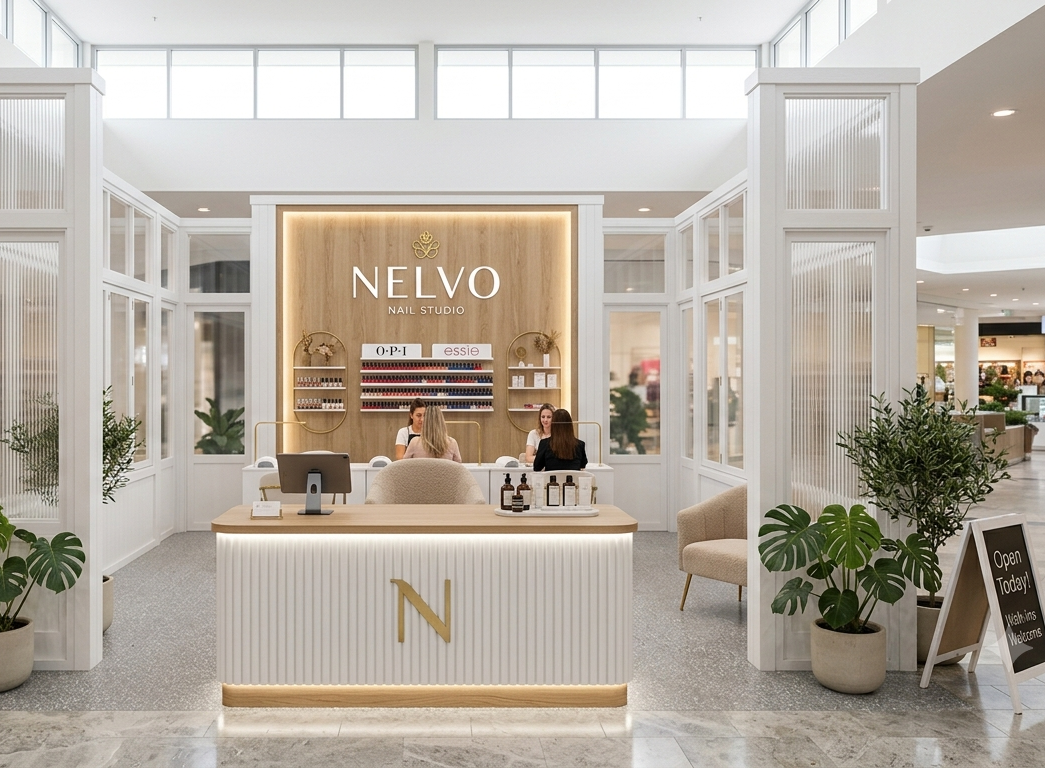 Nelvo Nails and Lashes luxury salon reception in Gurugram